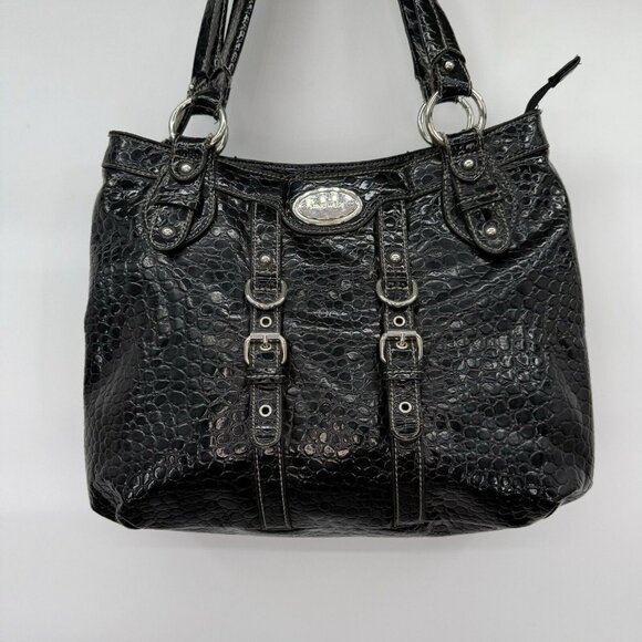 NINE WEST Vintage‎ Black Pebbled Shoulder Bag Purse Faux Leather - Picture 1 of 16